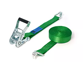 2.5T - Standard Tie-Down Strap - 2.5T - 6.5m - 35mm – 2-part – Double J-hooks - Green