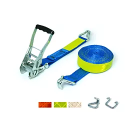 Custom Tie-Down Straps - 50mm Tie-Down Strap - 5T - 50mm - 2-part - Double J-hook/Rave hook - Fluo + Custom label