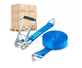 Pallet Tie-Down Straps 50mm Pallet Tie-downs - 5T - 10m - 50mm - 2-part - Double J-hook - Blue - 256pcs Pallet Tie-Down Straps 50mm Pallet Tie-downs - 5T - 10m - 50mm - 2-part - Double J-hook - Blue - 256pcs