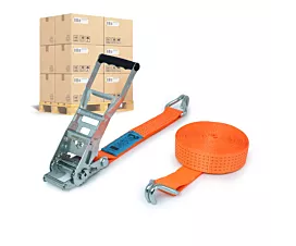 Pallet Tie-Down Straps 50mm Pallet Tie-downs ERGO 5T - 9m - 50mm - 2-part - Double J-hook - STF500 - Orange - 192pcs Pallet Tie-Down Straps 50mm Pallet Tie-downs ERGO 5T - 9m - 50mm - 2-part - Double J-hook - STF500 - Orange - 192pcs