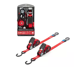 Motorcycle - Transport Tie-down - 500kg - 4.5m - 25mm - S-hooks - Retractable - Red - 2pcs